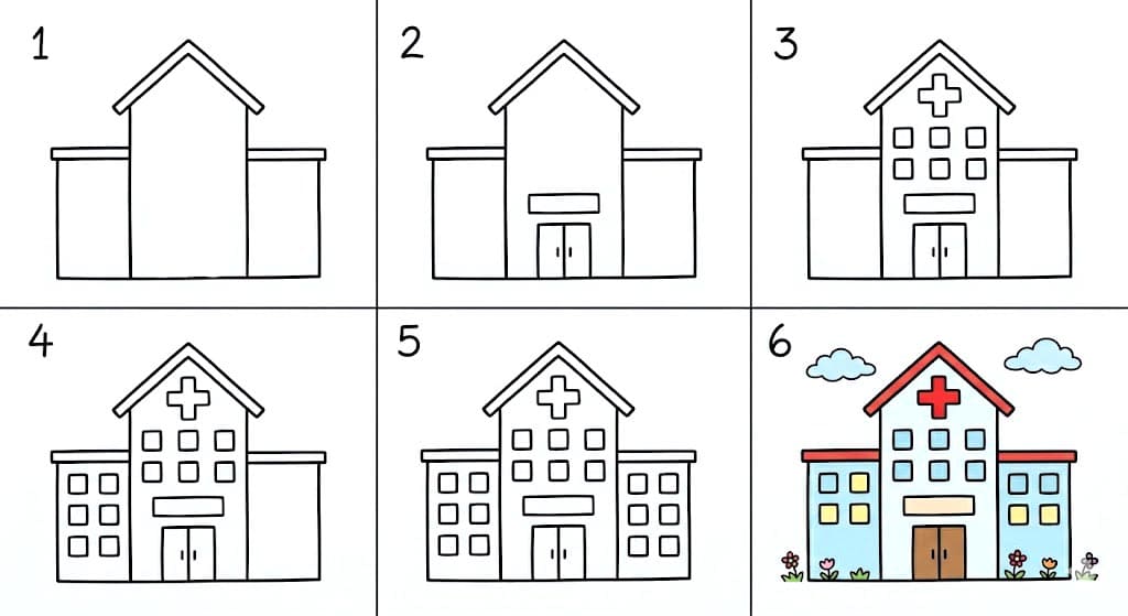 Easy hospital building Drawing Ideas