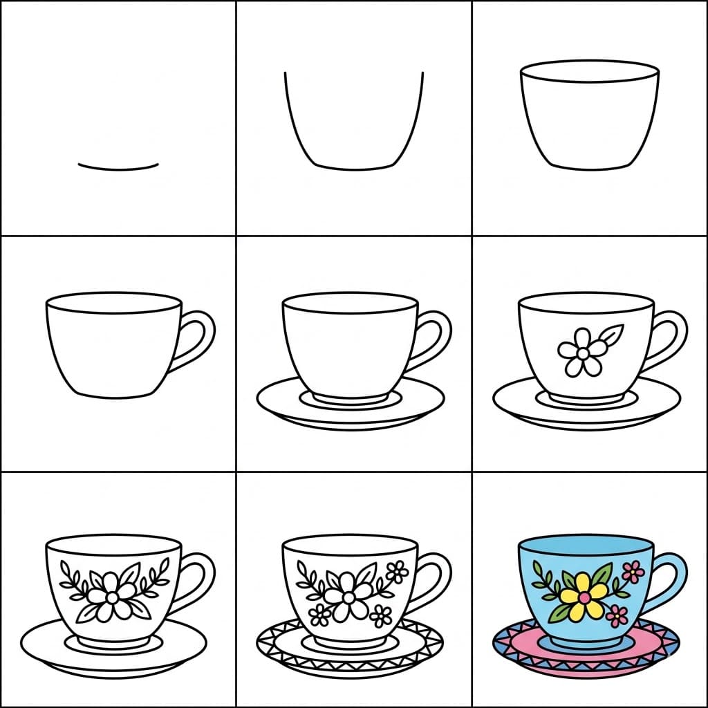 Floral teacup Drawing Ideas