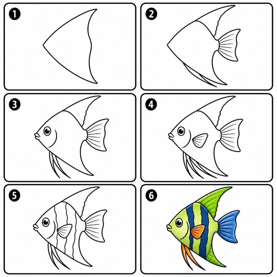 Green Angelfish Drawing Ideas