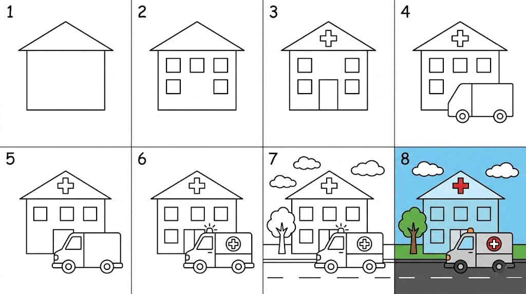 Hospital and ambulance Drawing Ideas
