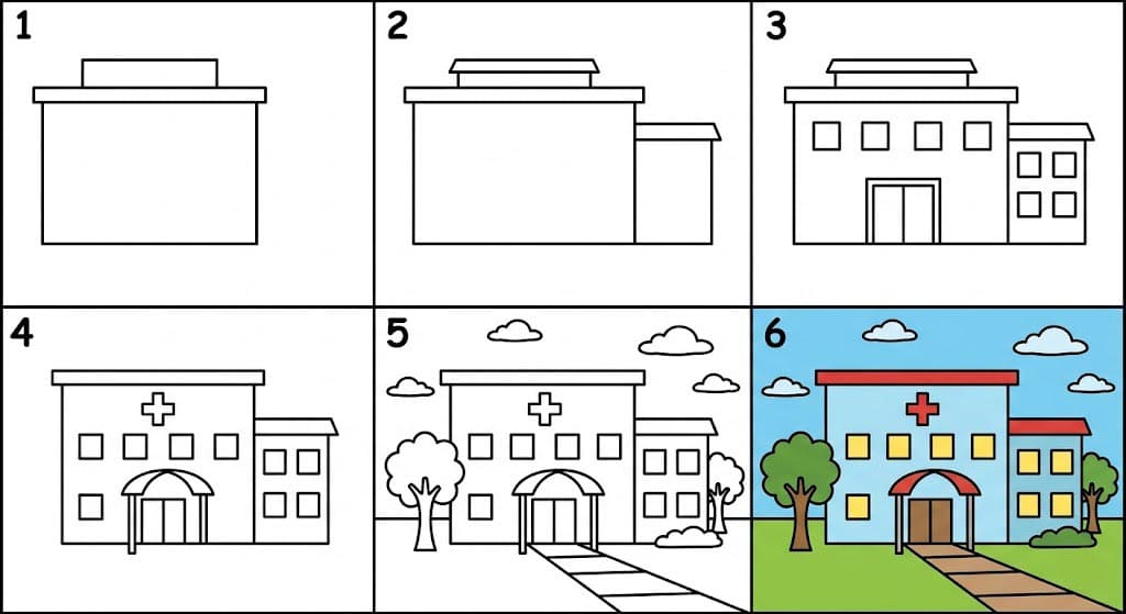 Hospital and landscape Drawing Ideas