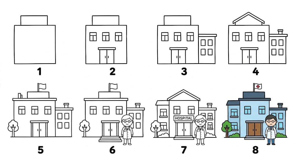 Hospital with doctor Drawing Ideas