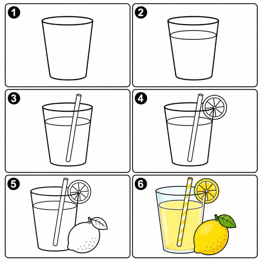Lemonade Glass with Lemon Drawing Ideas