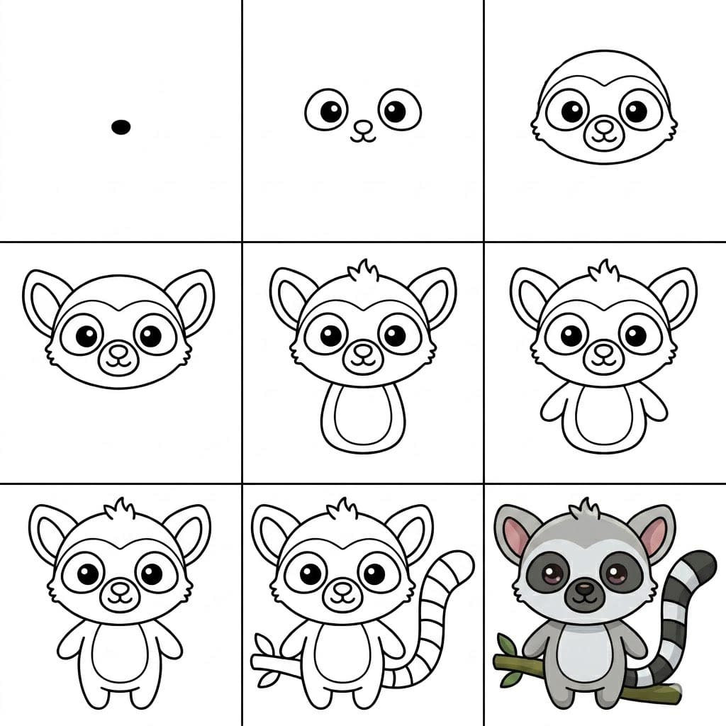 Lemur on tree branch Drawing Ideas
