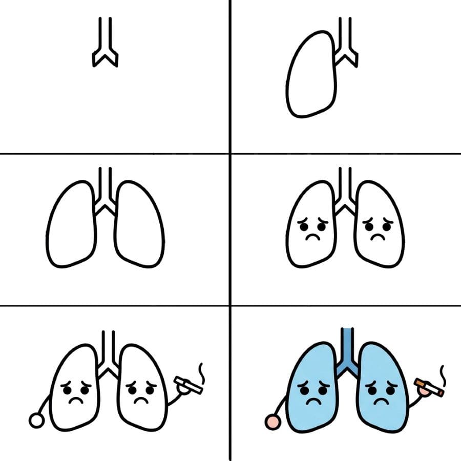 Lungs with sad face Drawing Ideas