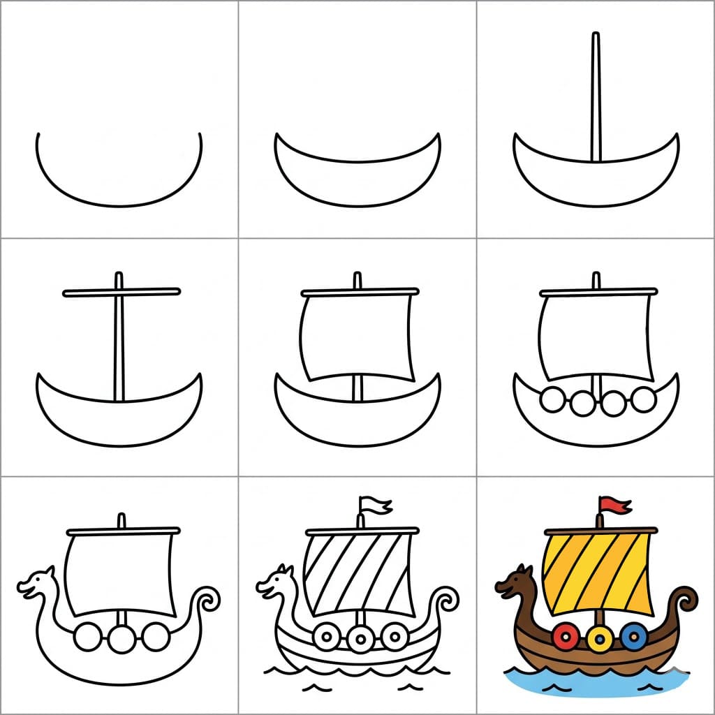 Minimalist Viking ship Drawing Ideas