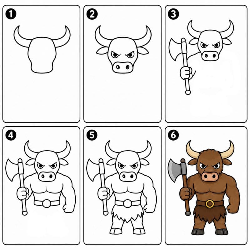 Minotaur with an Axe Drawing Ideas