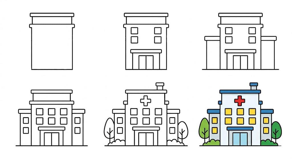 Modern hospital building Drawing Ideas