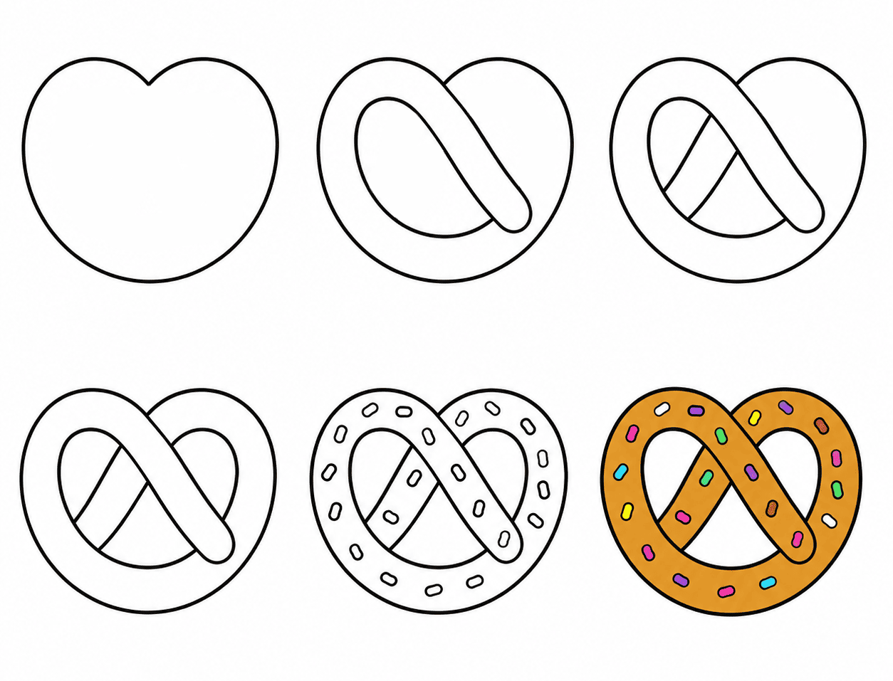 Pretzel with colorful sprinkles Drawing Ideas