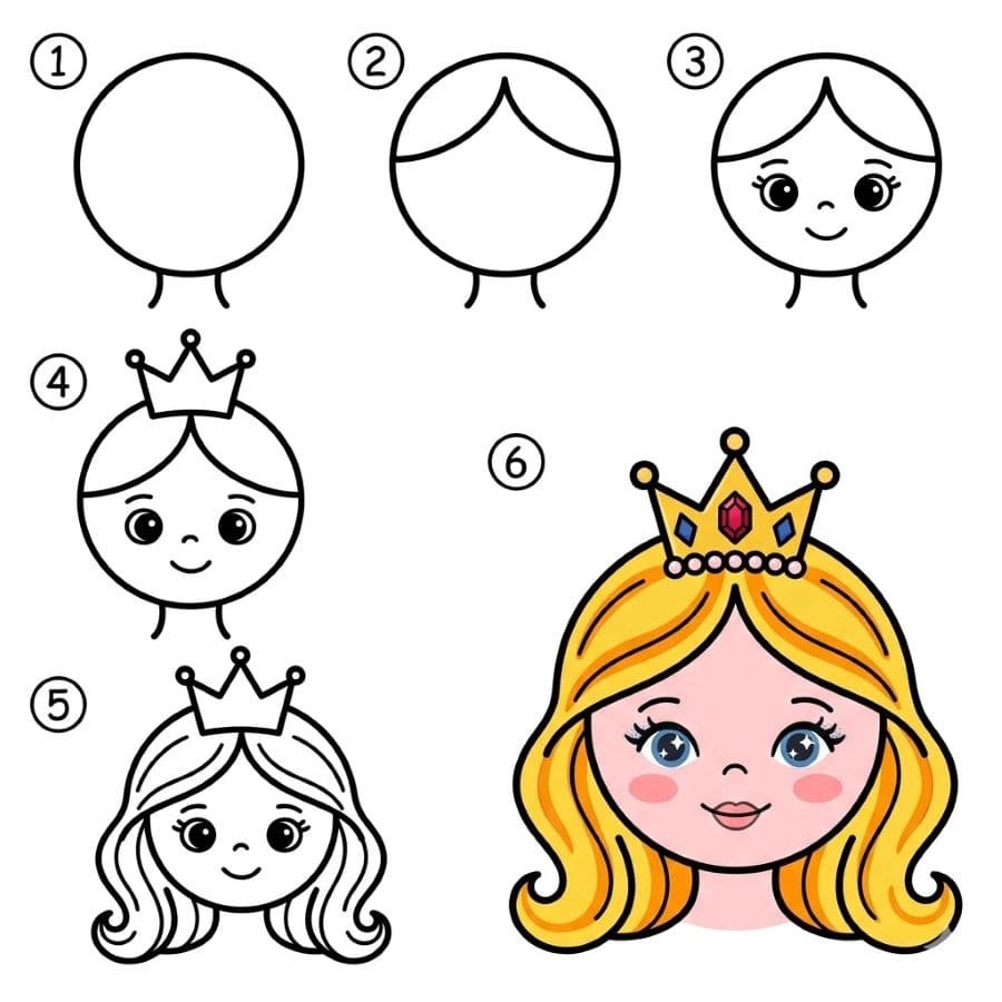 Princess face with crown Drawing Ideas