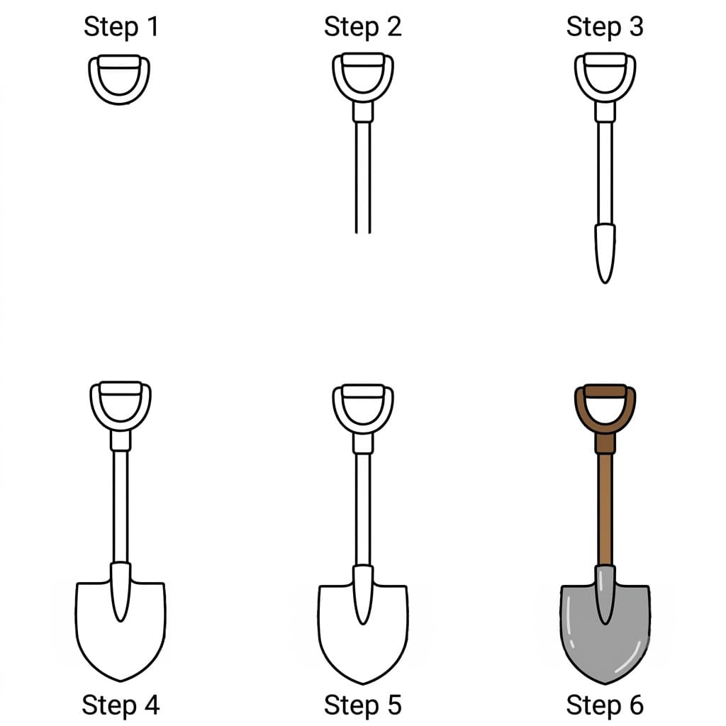 Shovel with wooden handle Drawing Ideas