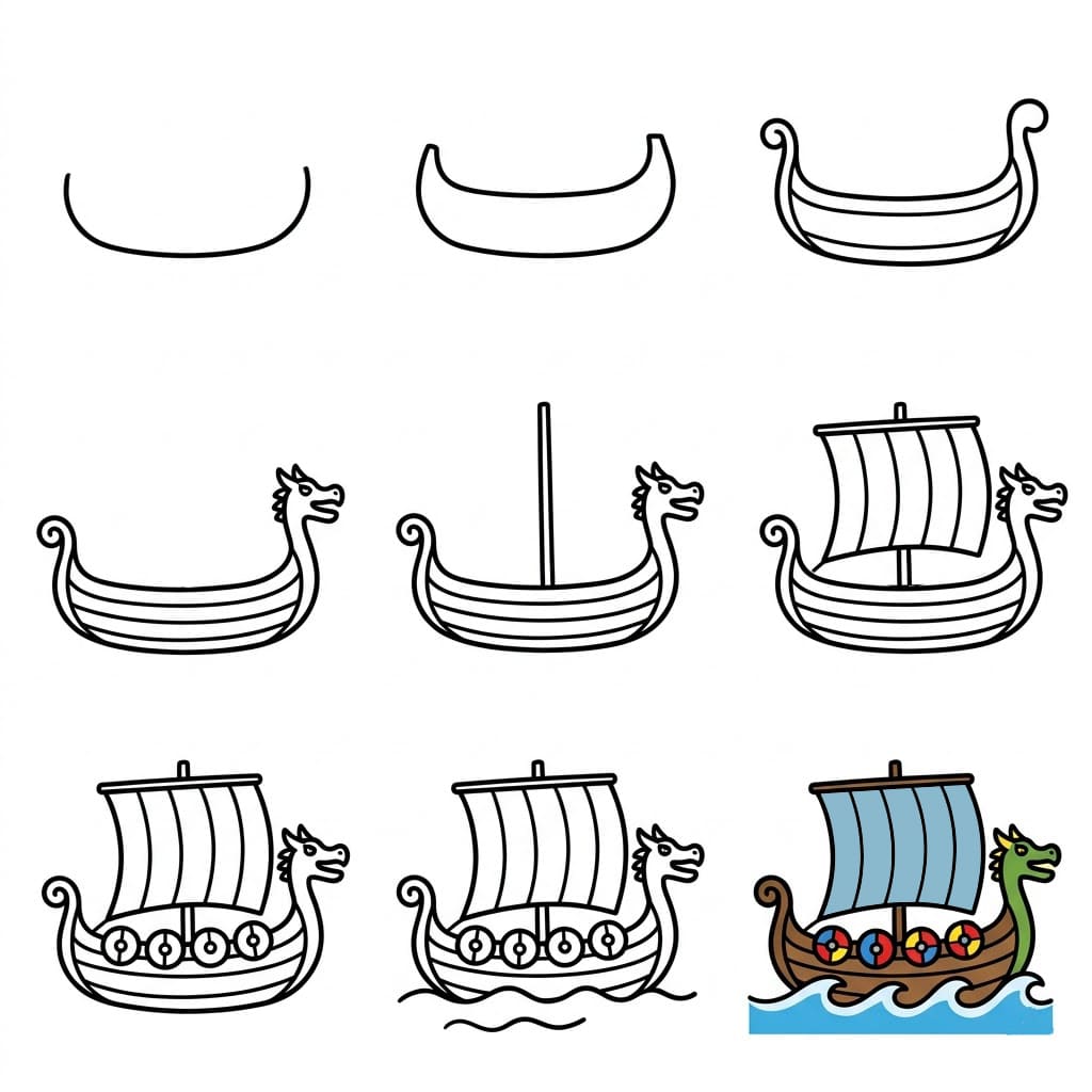 Simple Viking ship Drawing Ideas