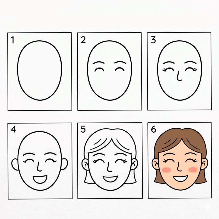 Smiling woman face Drawing Ideas