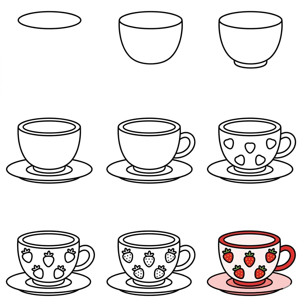 Strawberry teacup Drawing Ideas