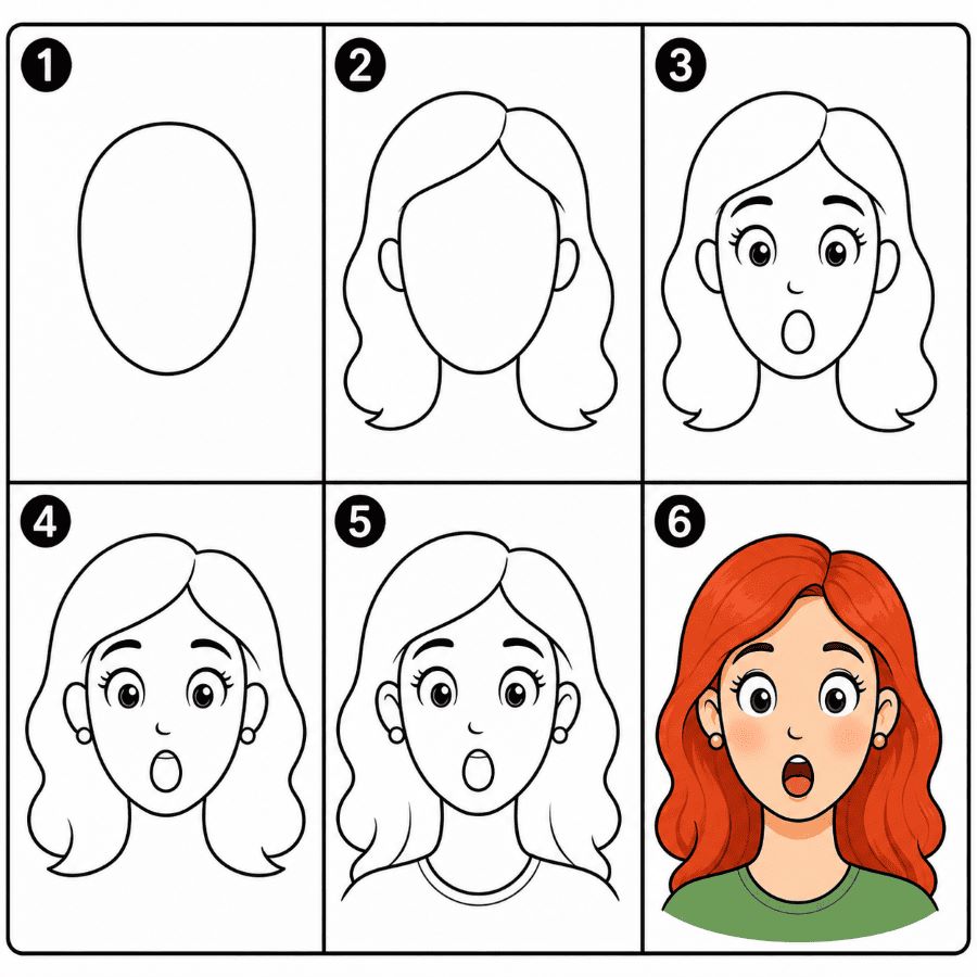 Surprised woman face Drawing Ideas