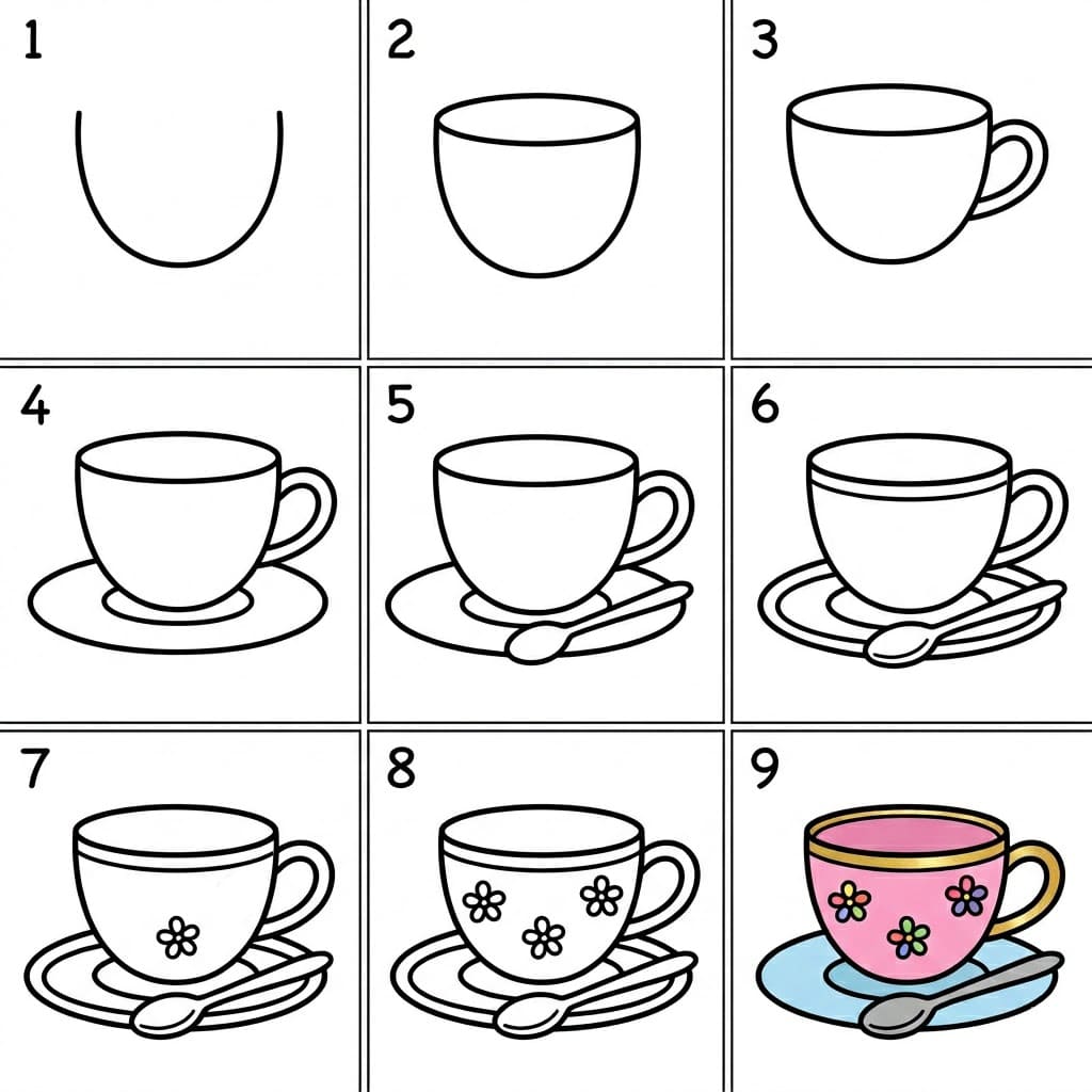 Teacup and teaspoon Drawing Ideas
