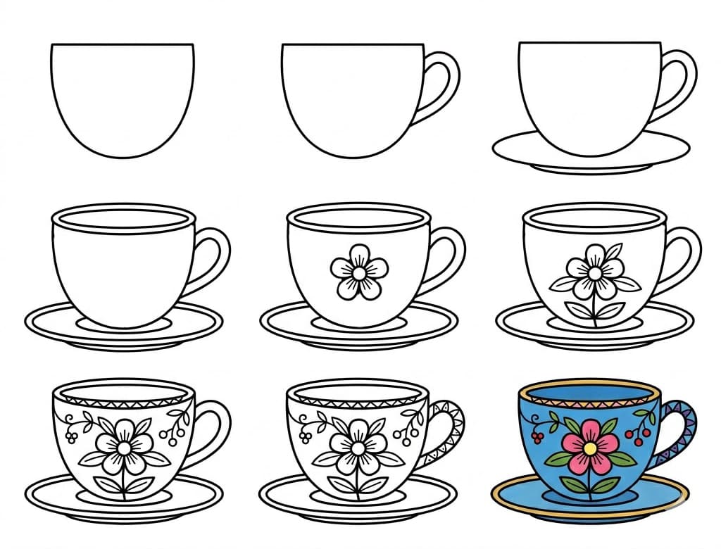 Teacup with floral pattern Drawing Ideas