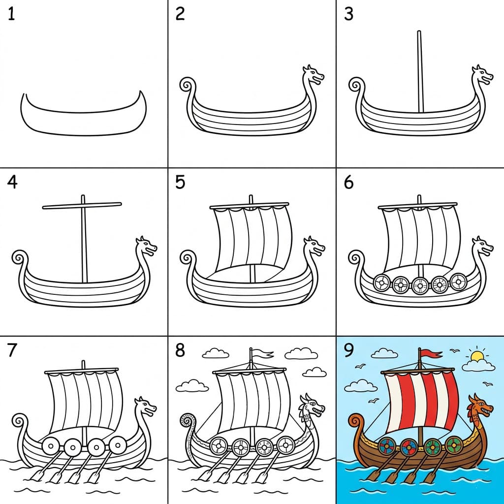 Viking ship sailing Drawing Ideas