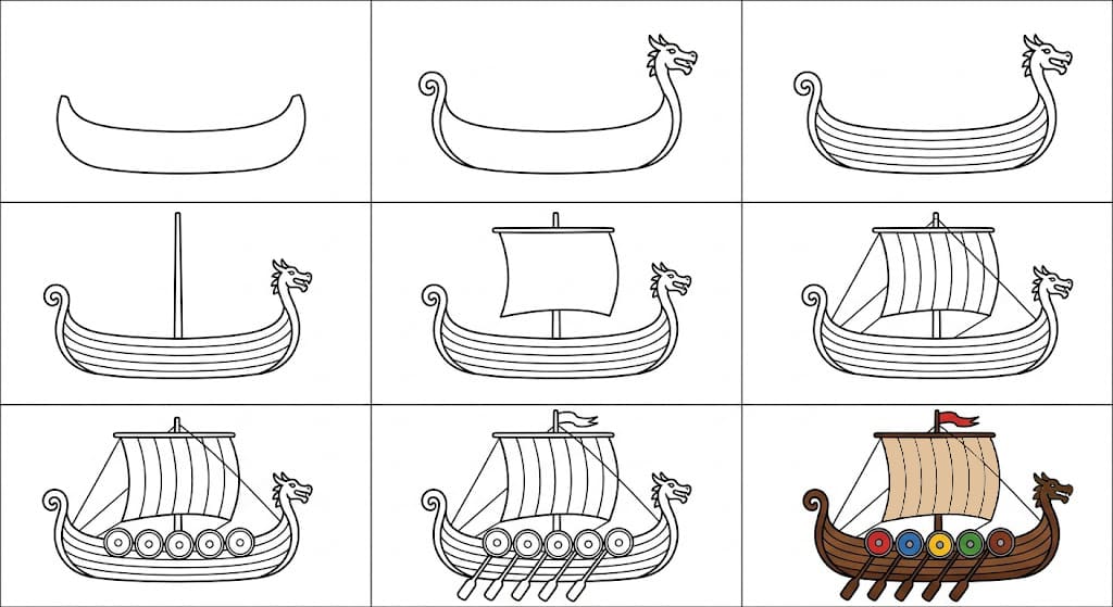 Viking ship with dragon head Drawing Ideas