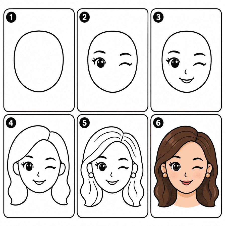 Winking woman face Drawing Ideas