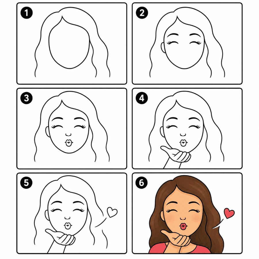 Woman face blowing a kiss Drawing Ideas