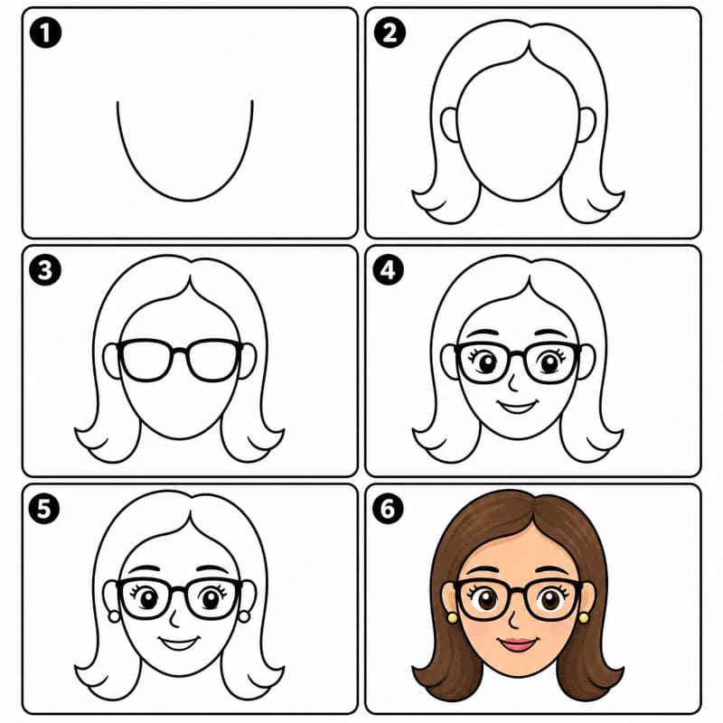 Woman face with glasses Drawing Ideas