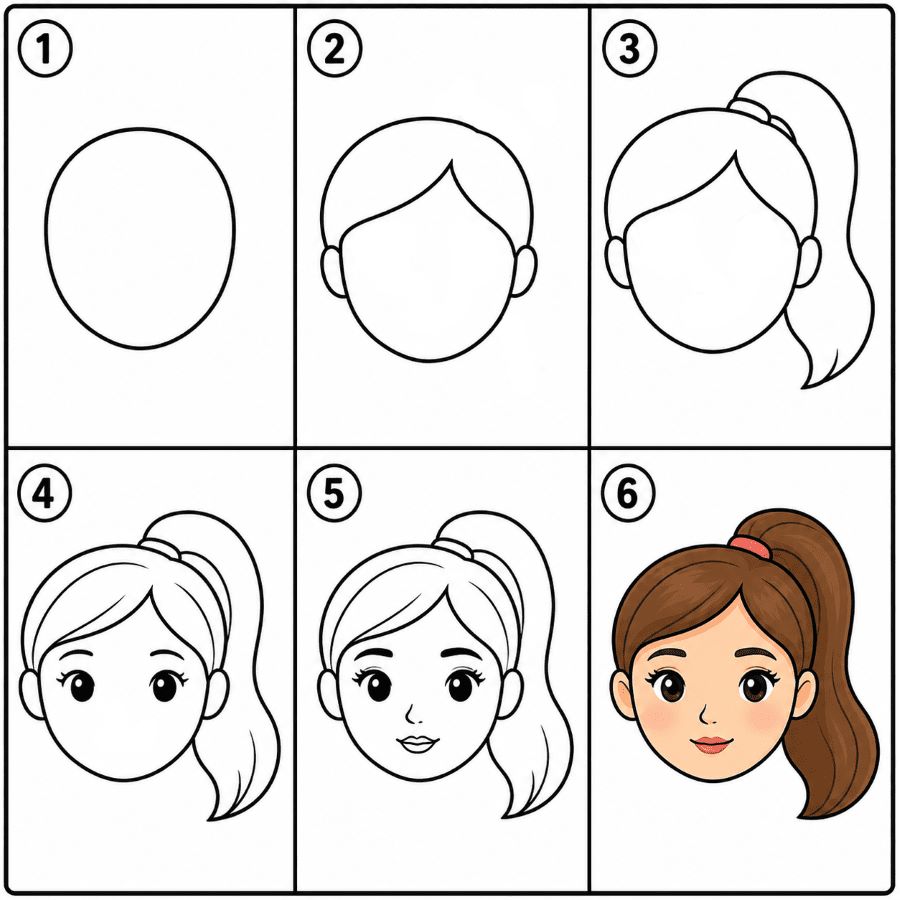 Woman face with ponytail Drawing Ideas