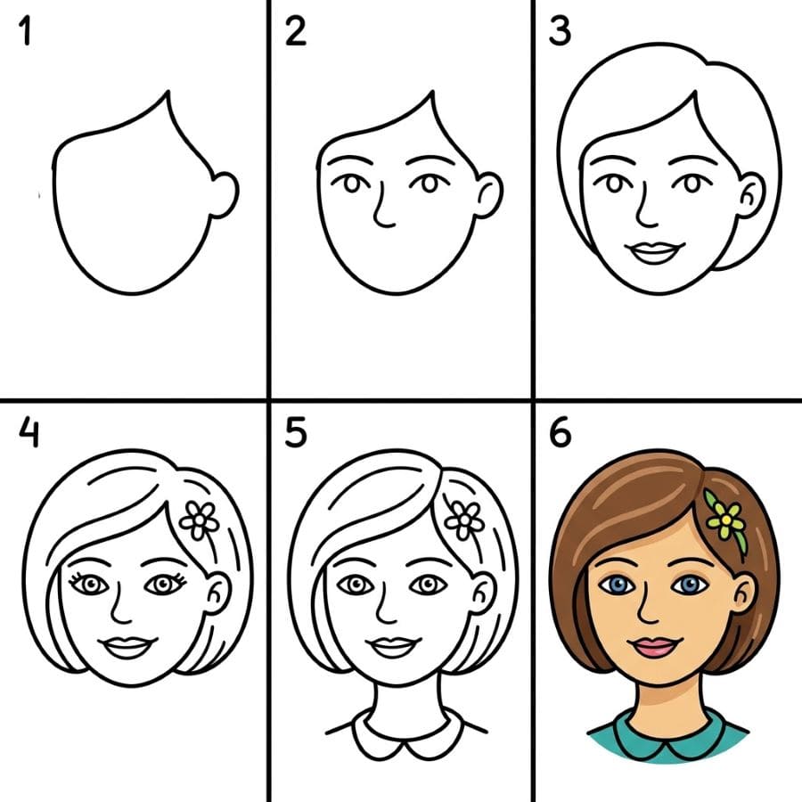 Woman face with short hair Drawing Ideas