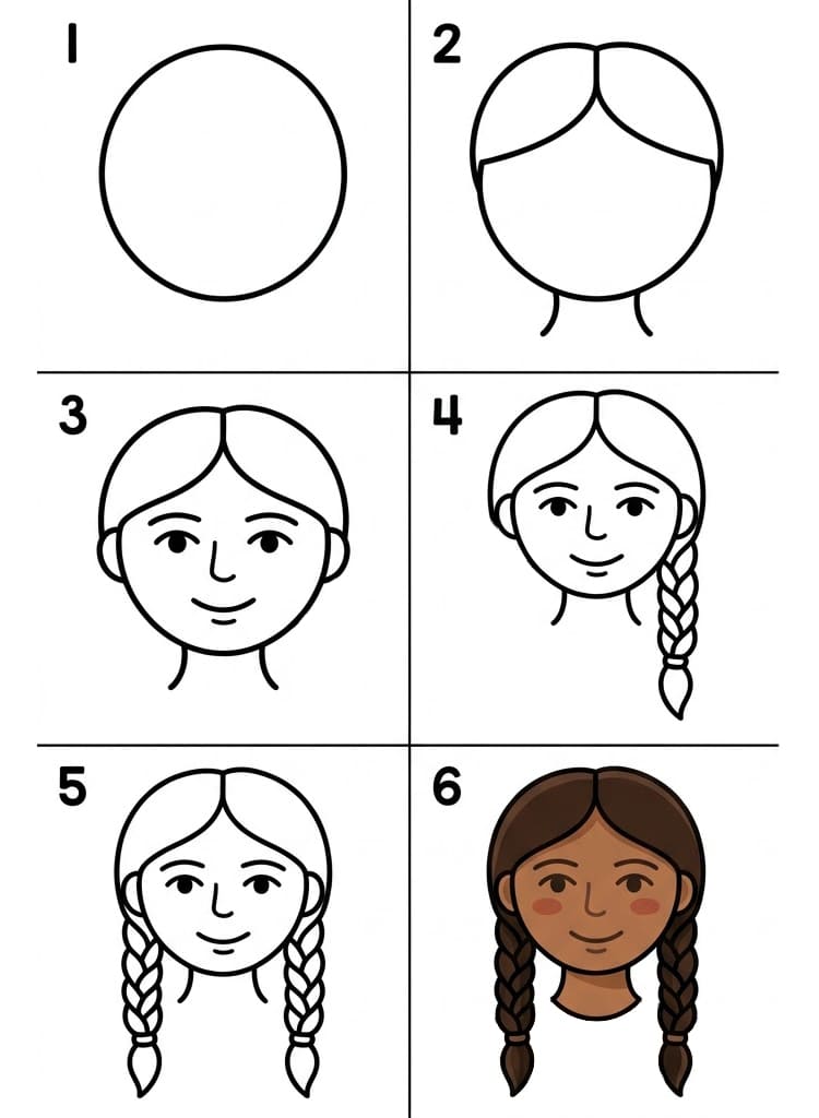 Woman face with two braids Drawing Ideas