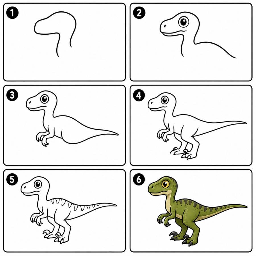 Cartoon Velociraptor Dinosaur Drawing Ideas