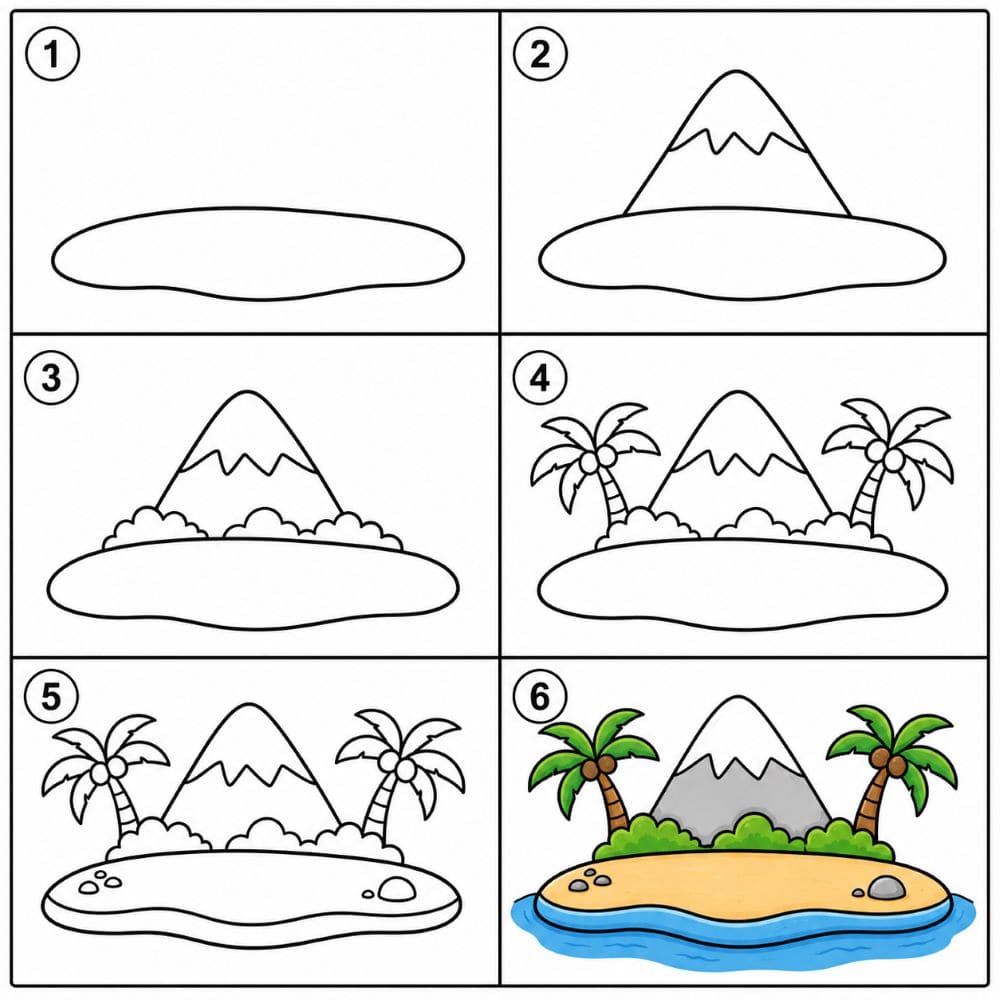 Cartoon island Drawing Ideas