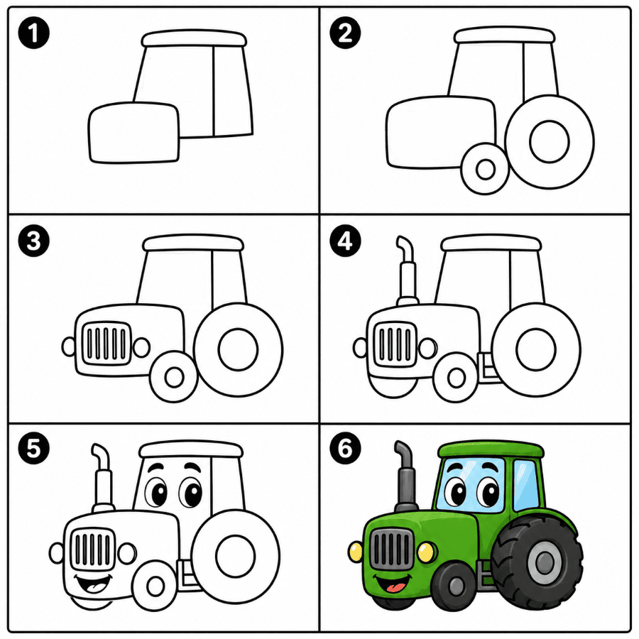 Cartoon tractor character Drawing Ideas
