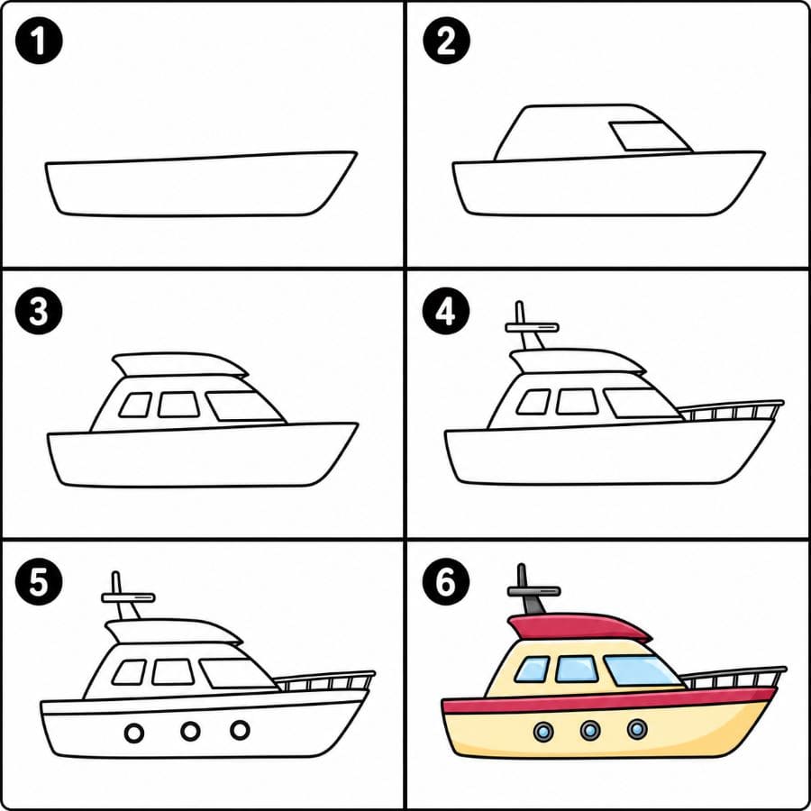 Cartoon yacht Drawing Ideas