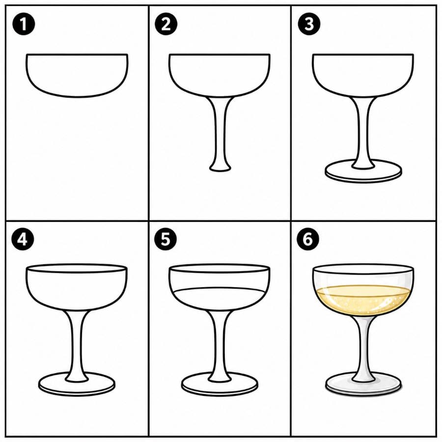 Champagne wine glass Drawing Ideas