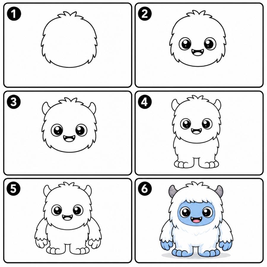 Chibi Yeti with big eyes Drawing Ideas