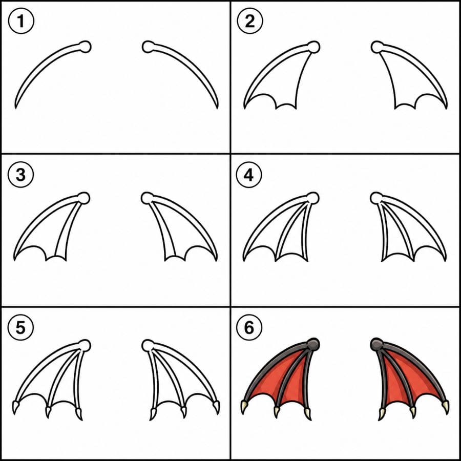 Classic bat-like dragon wings Drawing Ideas