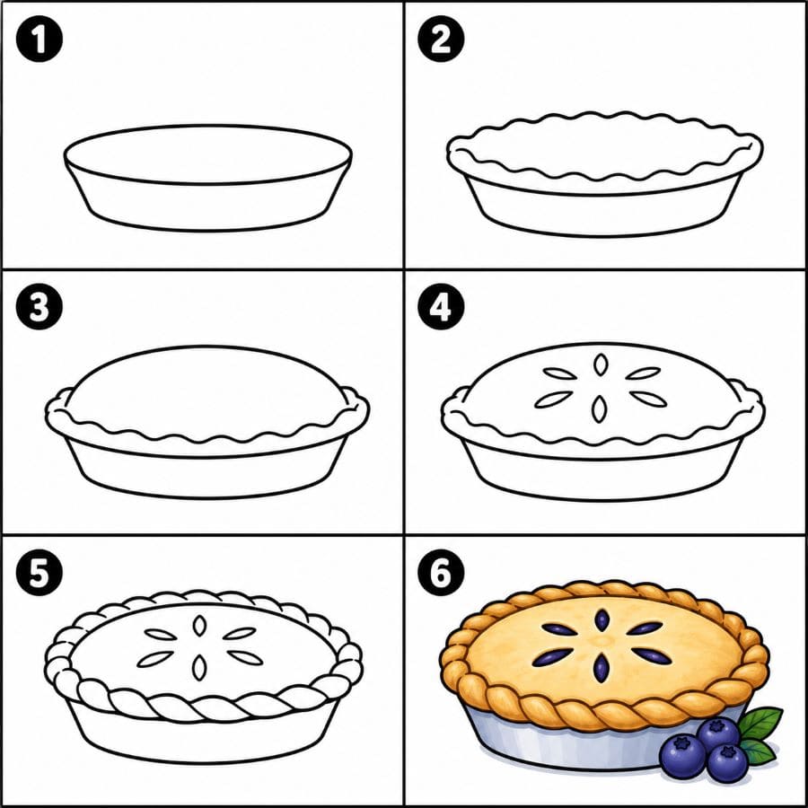 Classic blueberry pie Drawing Ideas