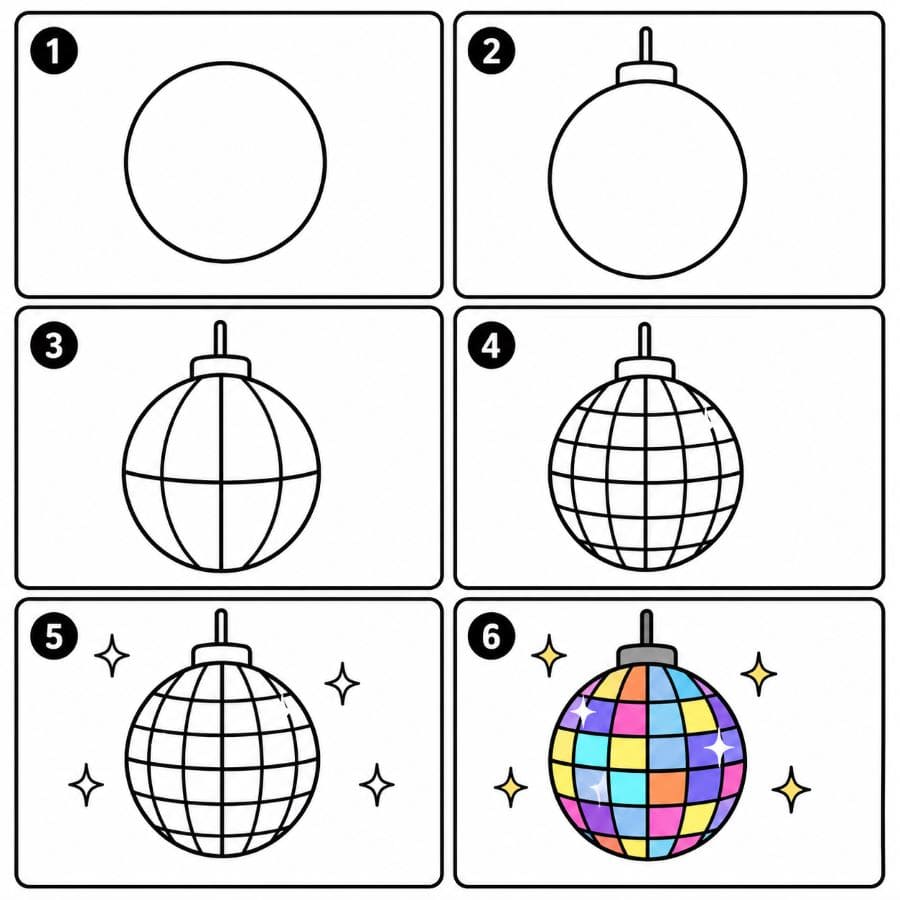 Colorful Disco Ball Drawing Ideas