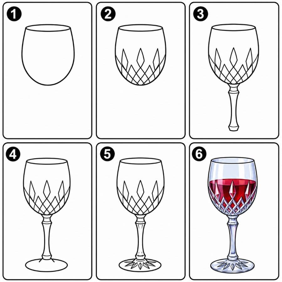 Crystal red wine glass Drawing Ideas