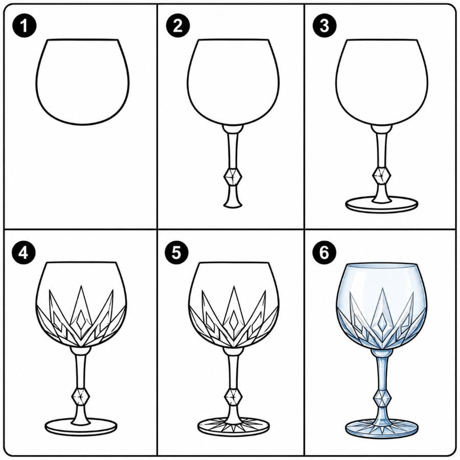 Crystal wine glass Drawing Ideas