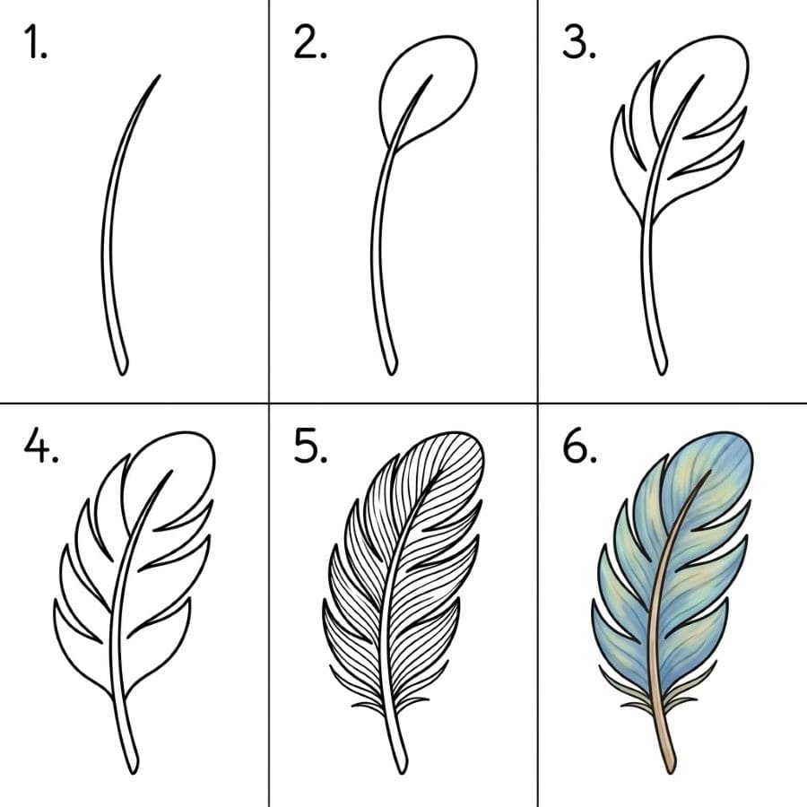 Curved feather Drawing Ideas