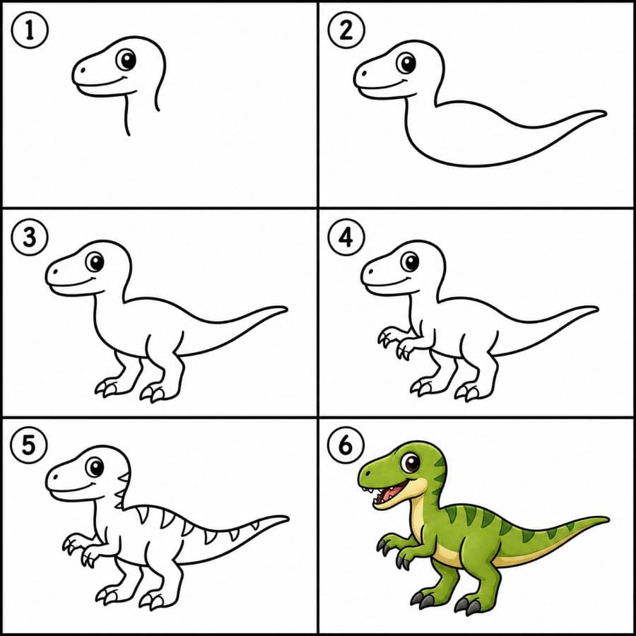 Cute Cartoon Velociraptor Drawing Ideas
