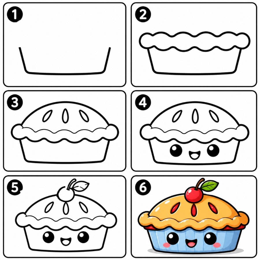 Cute cartoon pie Drawing Ideas