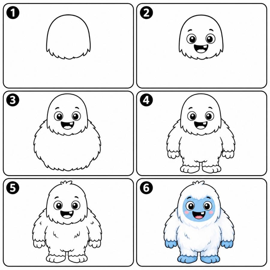Cute cartoon smiling Yeti Drawing Ideas
