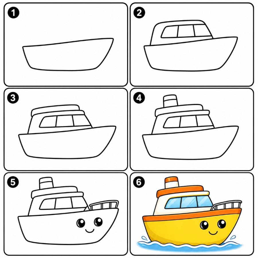 Cute cartoon yacht Drawing Ideas