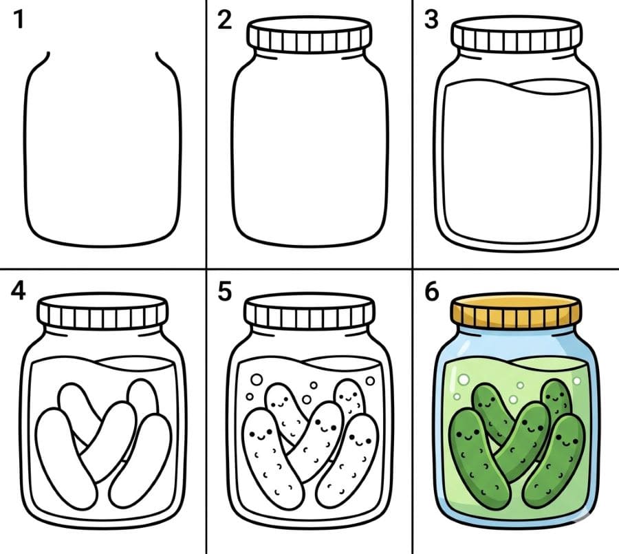 Cute pickle jar Drawing Ideas