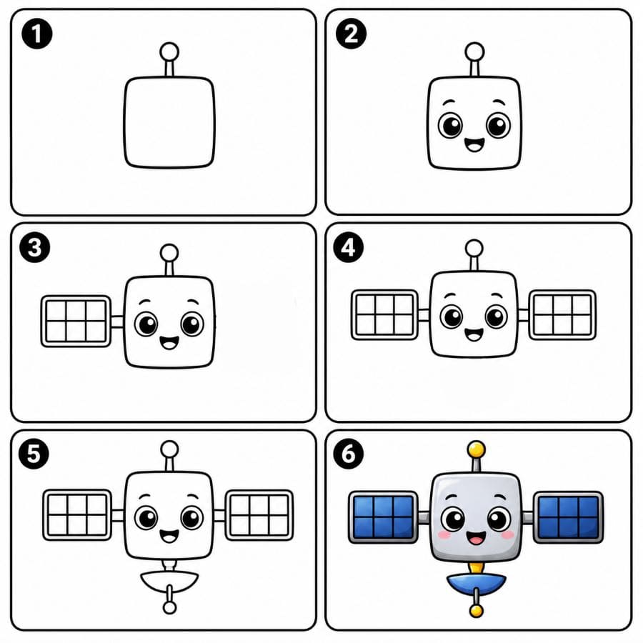 Cute smiling satellite Drawing Ideas