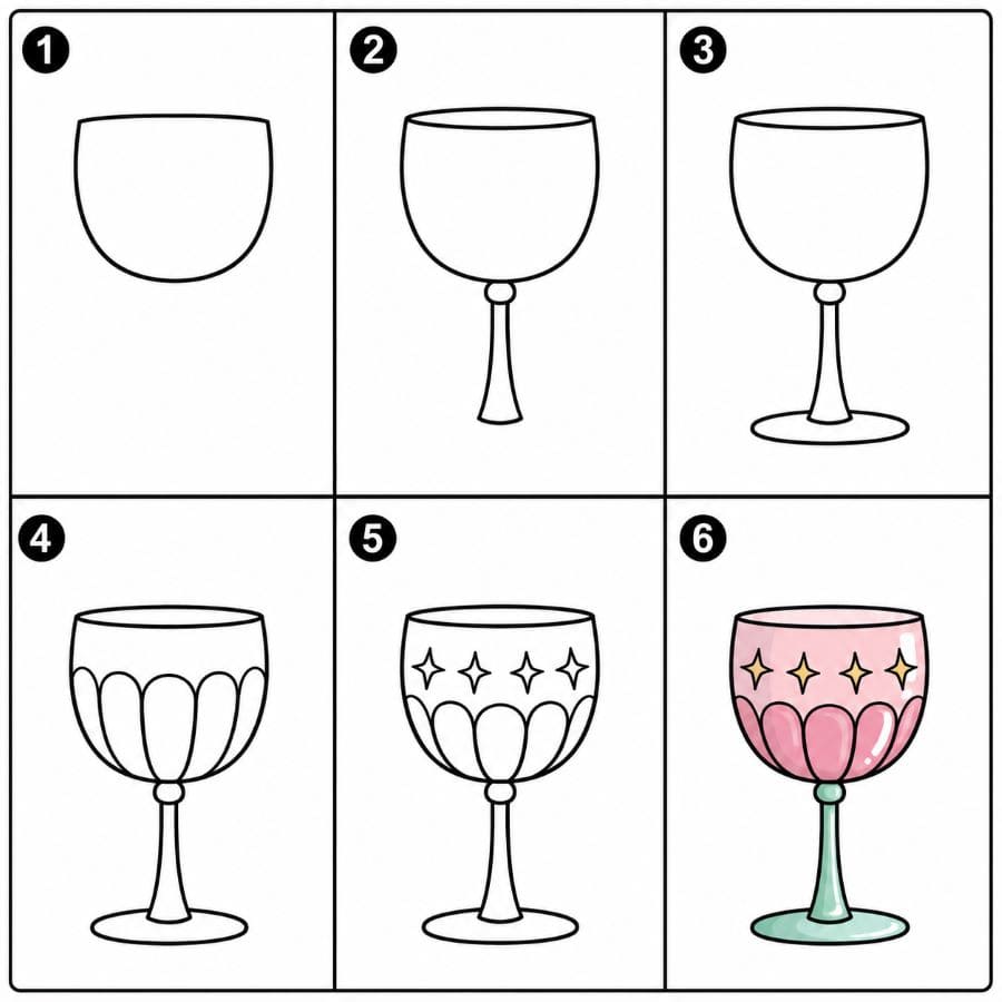 Cute wine glass Drawing Ideas