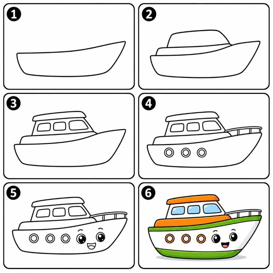 Cute yacht character Drawing Ideas