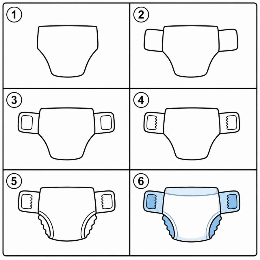 Diaper with side tabs open Drawing Ideas